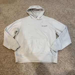 Columbia Hoodie Mens Small White Seattle Washington Pullover Sweatshirt Graphic